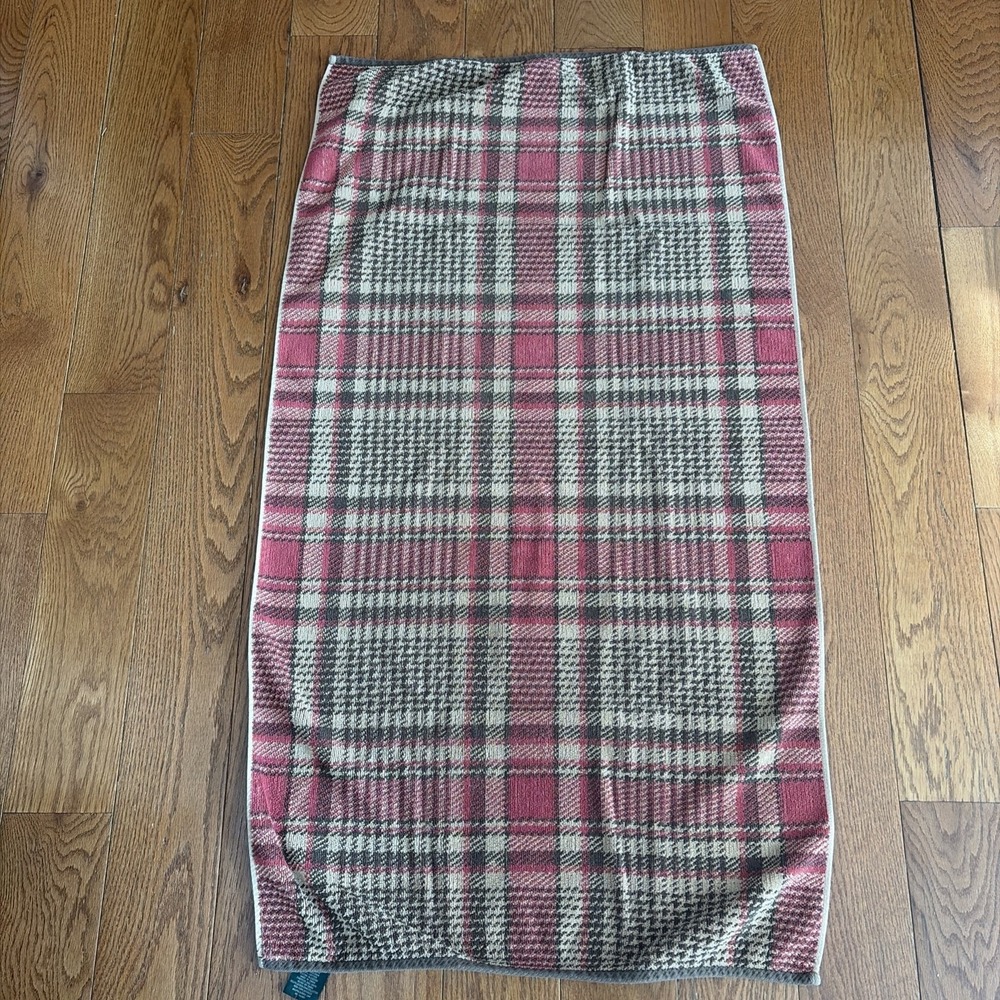 VTG Ralph Lauren bath towel Aragon Plaid Houndstooth Tartan Brown Red Tan Cotton - Picture 2 of 10
